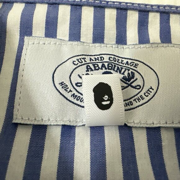 A Bathing Ape Bape Ababint Shoulder Shark Print Stripe Button Down Shirt Sz M - Picture 10 of 16